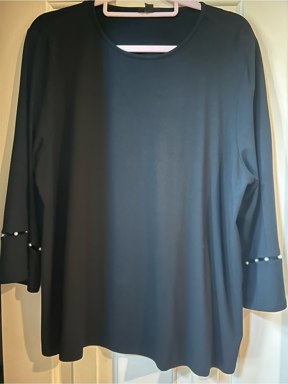 NWT J Jill Wearever Collection Black Blouse Top Pearl Accents XL